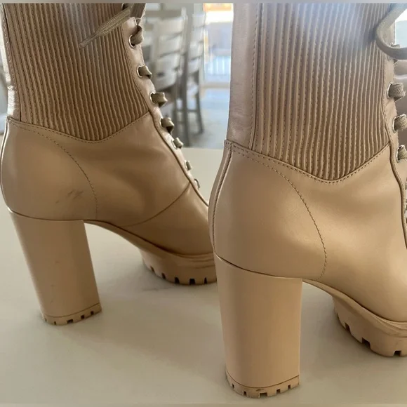 Gianvito Rossi - Martis Booties Beige Leather Combat Lace Up Boots EU 37 US 6.5 - Picture 4 of 11